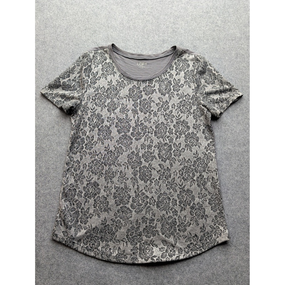 Ann Taylor LOFT Women's Short Sleeve Gray Floral M Shirt